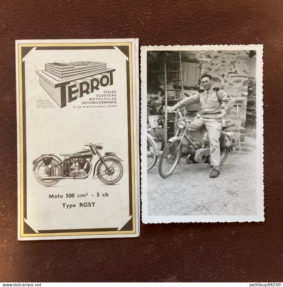 530 DOCUMENT Commercial + Photo  TERROT  Carte De Garentie  MOTO 500 Cm3 5 Ch  Type RGST  Maintenon  E Et L  ANNEE1954 - Verkehr & Transport