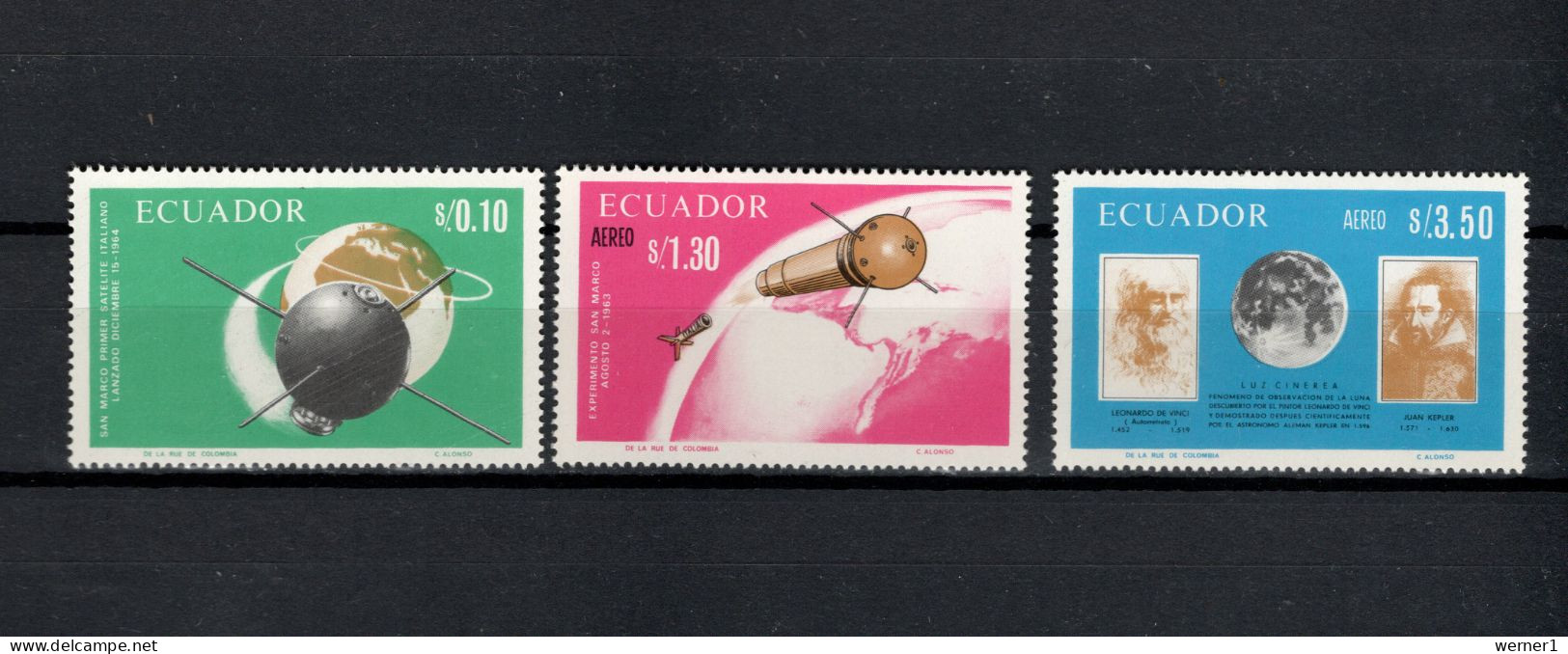 Ecuador 1966 Space, Italian Space Successes Set Of 3 MNH - Amérique Du Sud