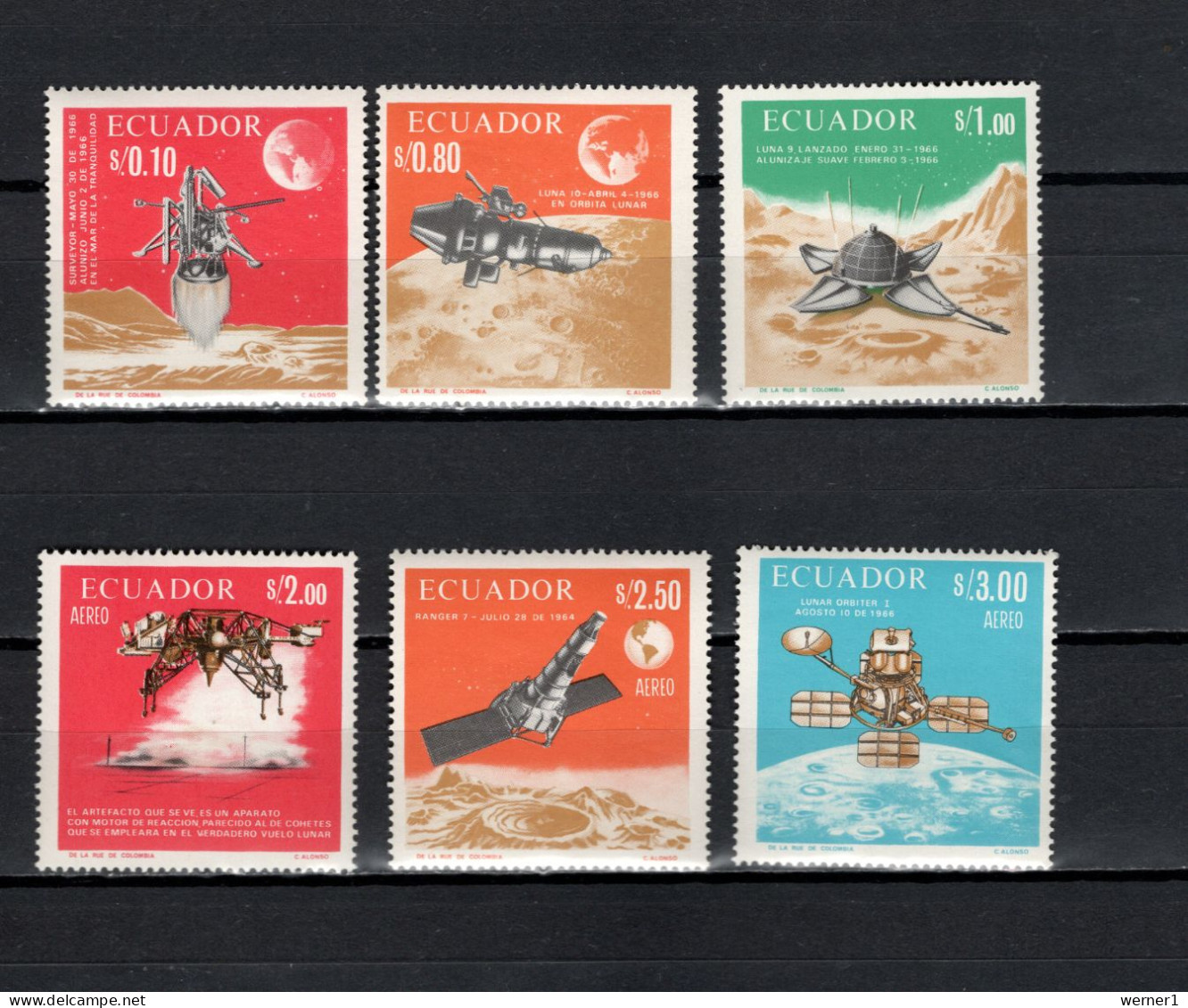 Ecuador 1966 Space, Moon Exploration Set Of 6 MNH - América Del Sur