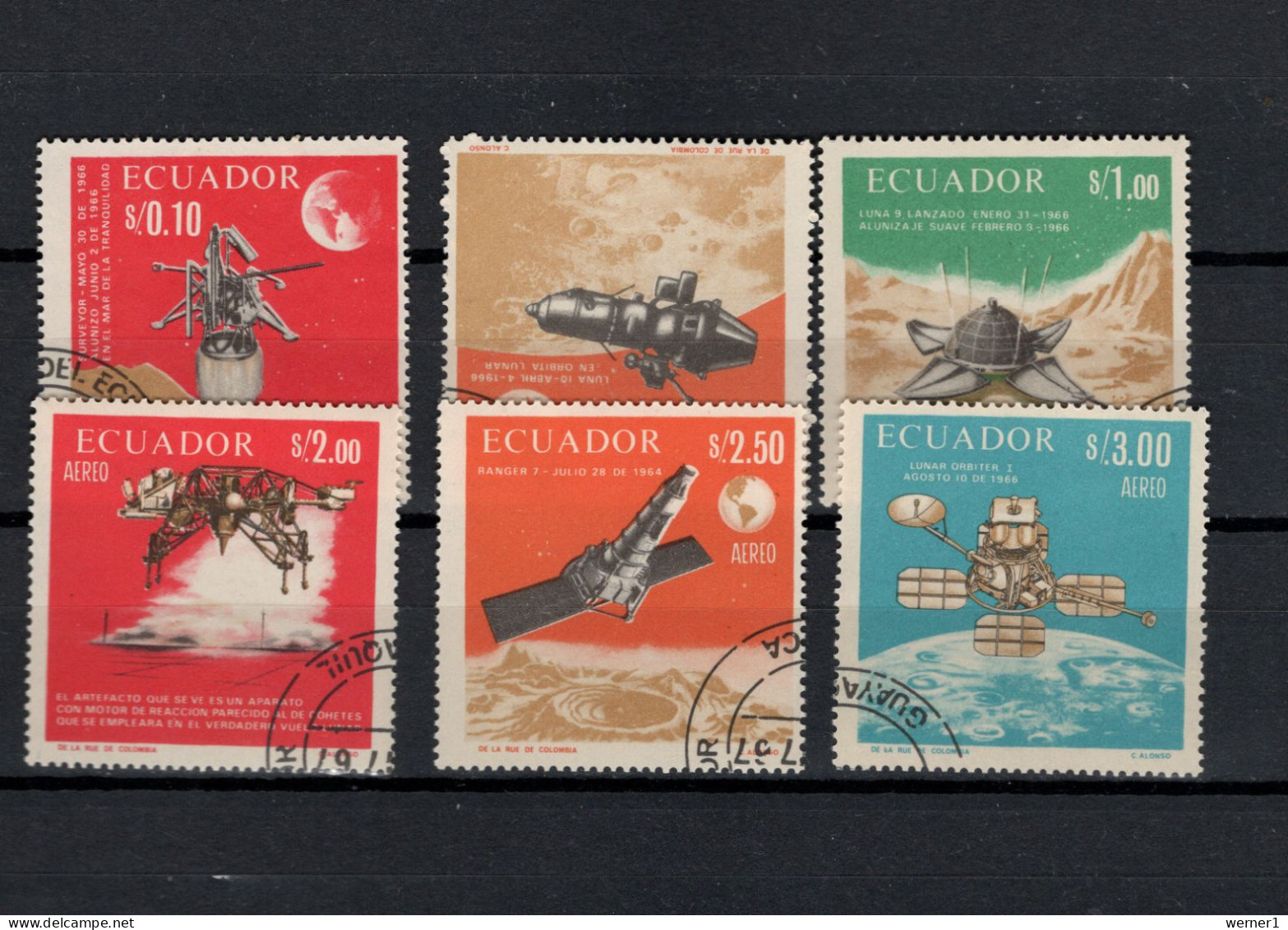 Ecuador 1966 Space, Moon Exploration Set Of 6 CTO - Amérique Du Sud