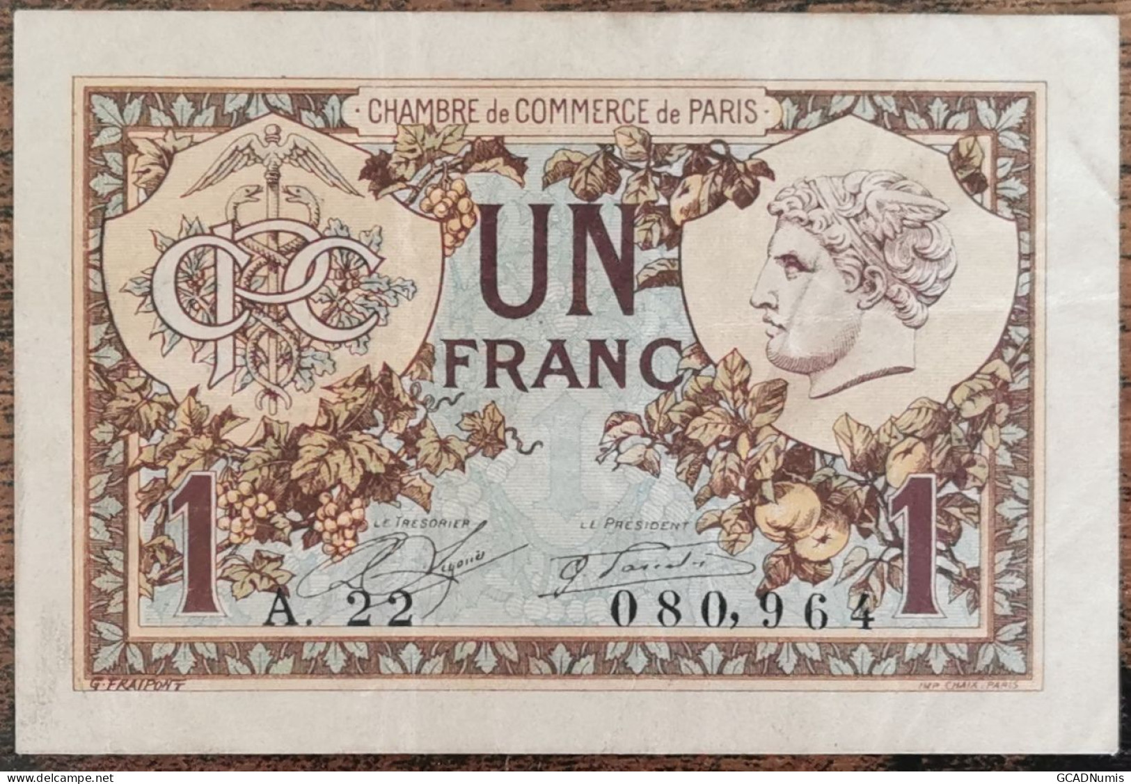 Billet 1 Franc Chambre De Commerce De PARIS 1922 Nécessité A.22 - Chambre De Commerce