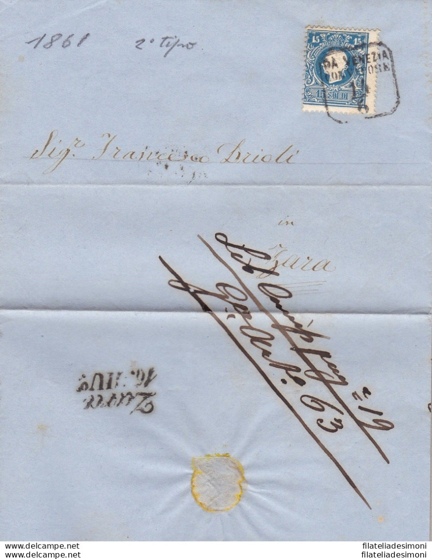 1859 LOMBARDO VENETO - N° 32 15 Soldi Azzurro Su Lettera Per Zara - Lombardo-Veneto