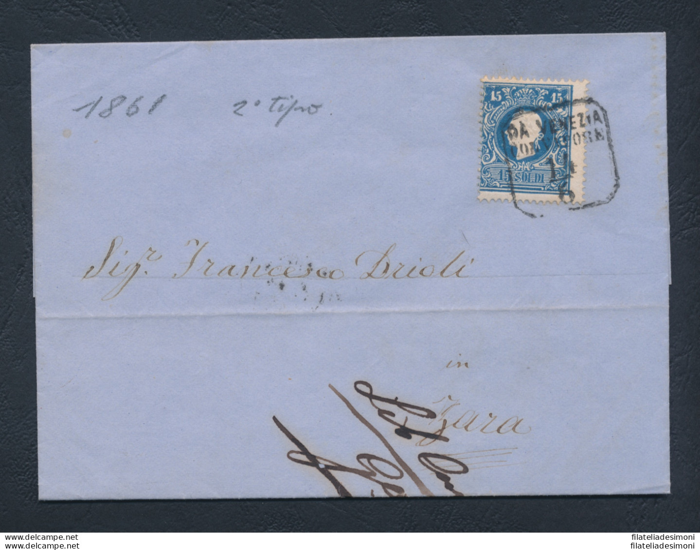 1859 LOMBARDO VENETO - N° 32 15 Soldi Azzurro Su Lettera Per Zara - Lombardo-Venetien