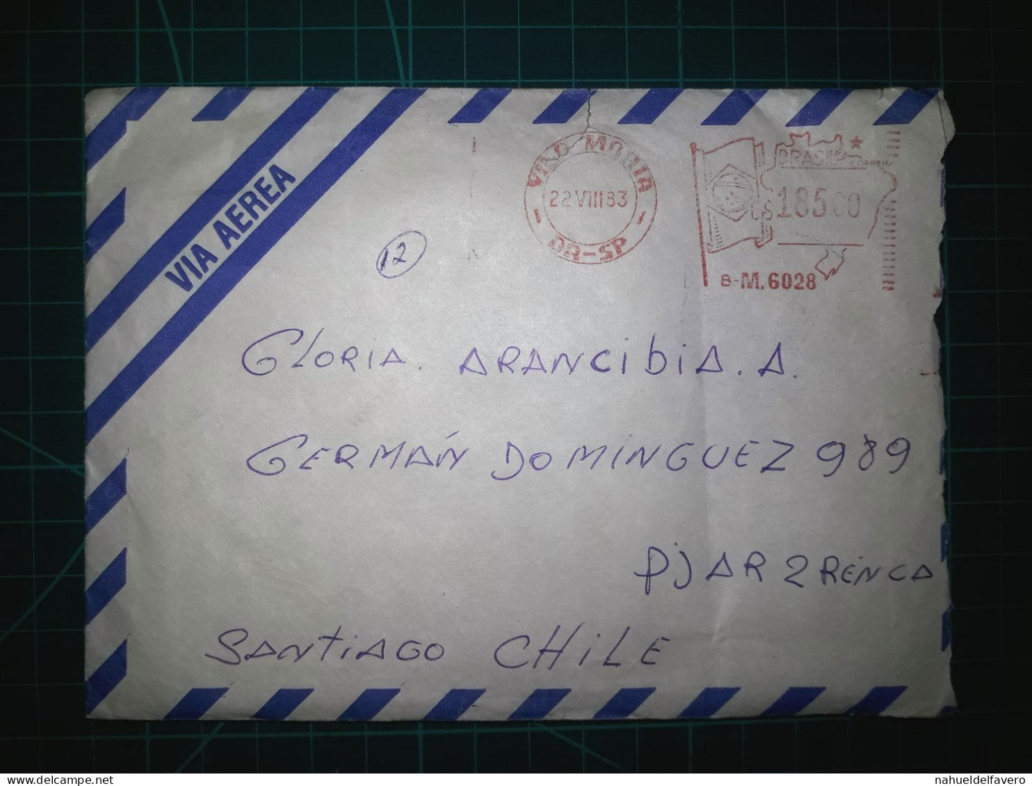 BRÉSIL, Enveloppe Envoyée à Santiago Du Chili, Avec Affranchissement Mécanique Spécial. Année 1983. - Used Stamps