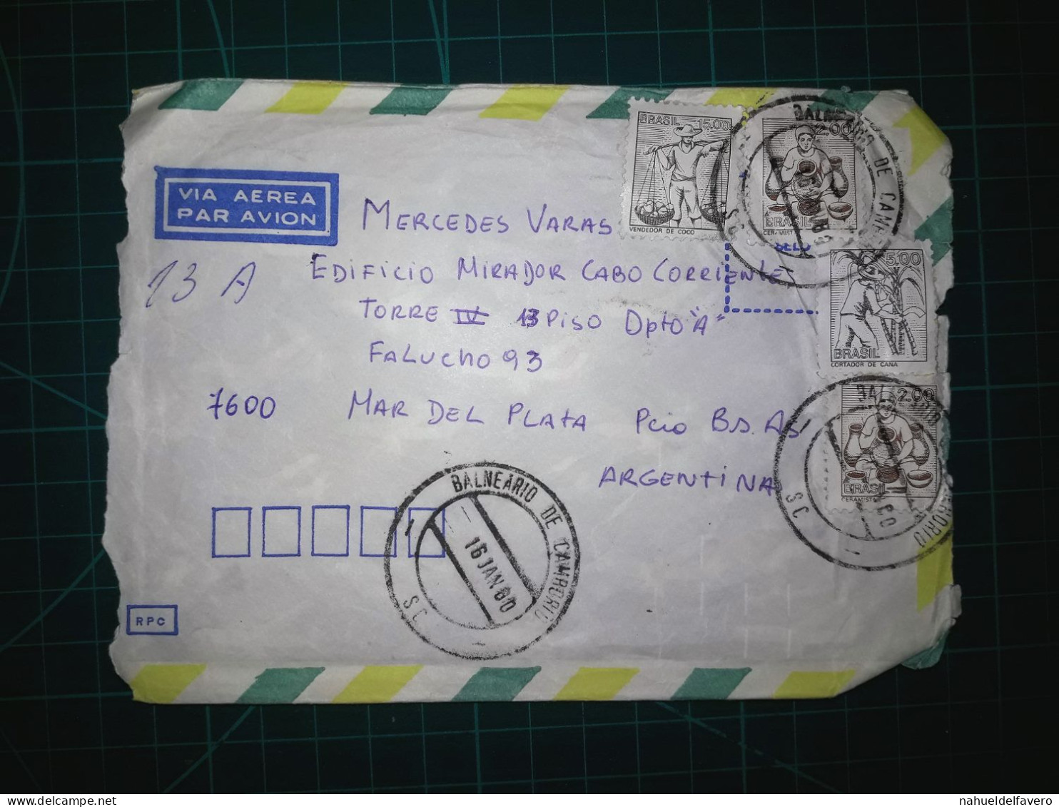 BRÉSIL, Enveloppe Circule à Mar Del Plata, Argentine, Avec Une Variété De Timbres-poste. Année 1980 - Usati