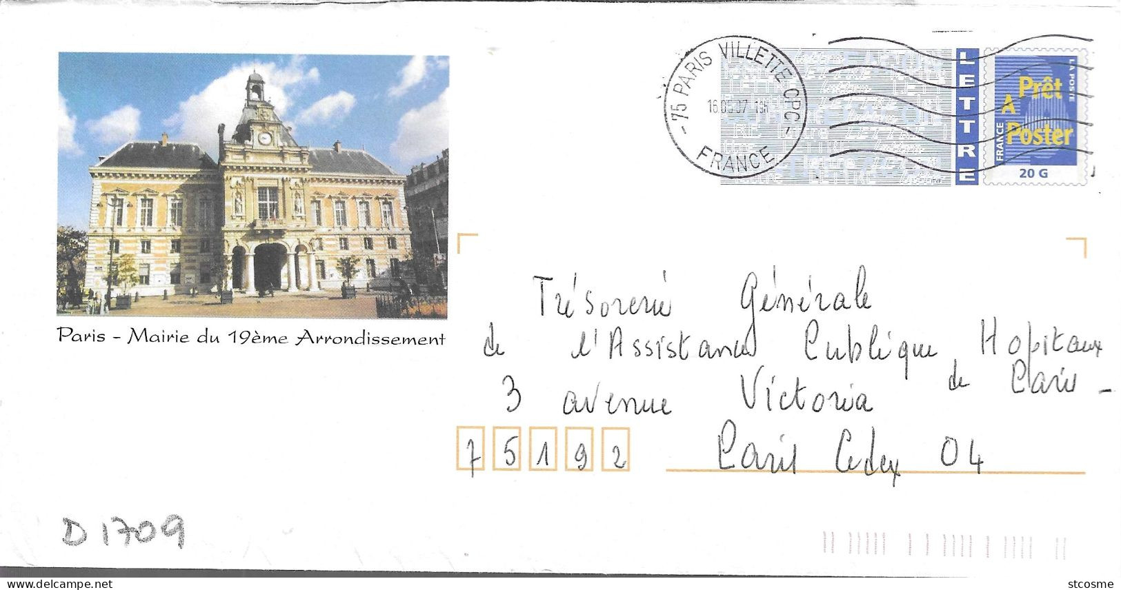 D1709 Entier Postal / Postal Stationnery / PSE - PAP Luquet - Mairie Du 19° Adt (75) Lot B2K/0410568 - Listos Para Enviar: Transplantes/Logotipo Azul