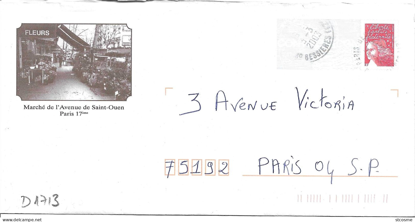 D1713 Entier Postal / Postal Stationnery / PSE - PAP Luquet, Avenue De St Ouen, Le Marché (75) Lot B9K/0202930 - PAP: Ristampa/Luquet