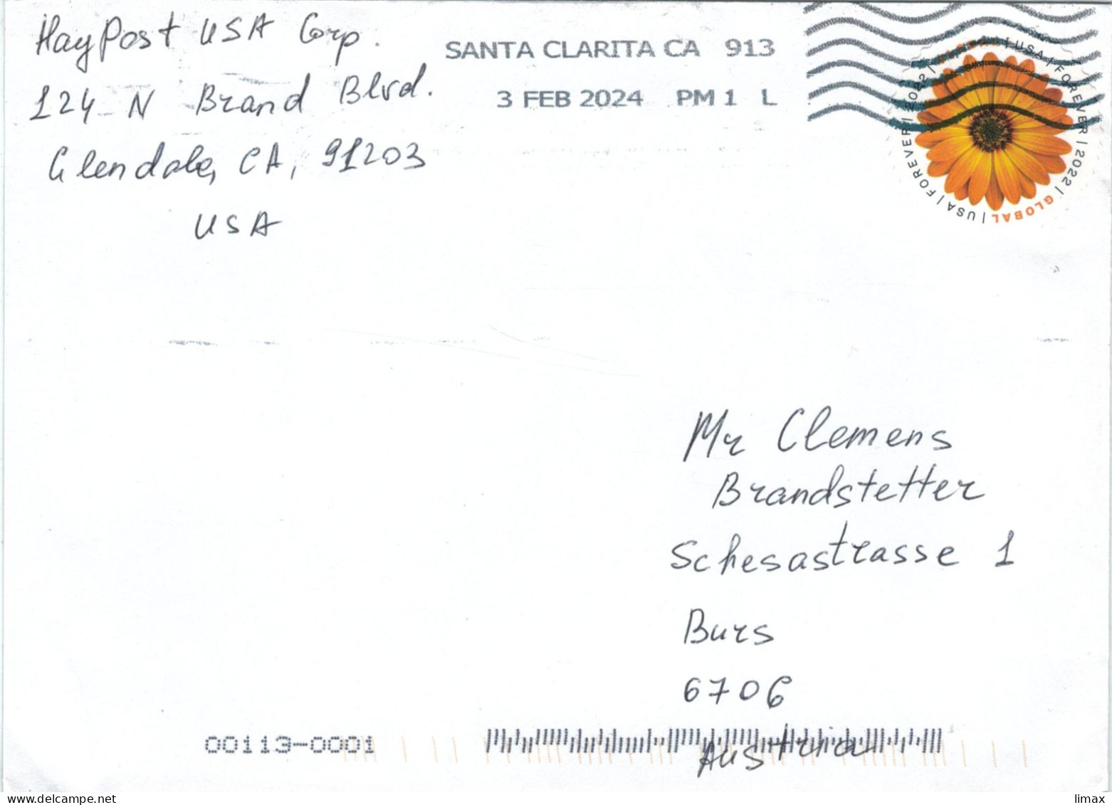 [A5] Santa Clarita Kalifornien 2024 USA Forever - Ringelblume Calendula Officinalis - Covers & Documents