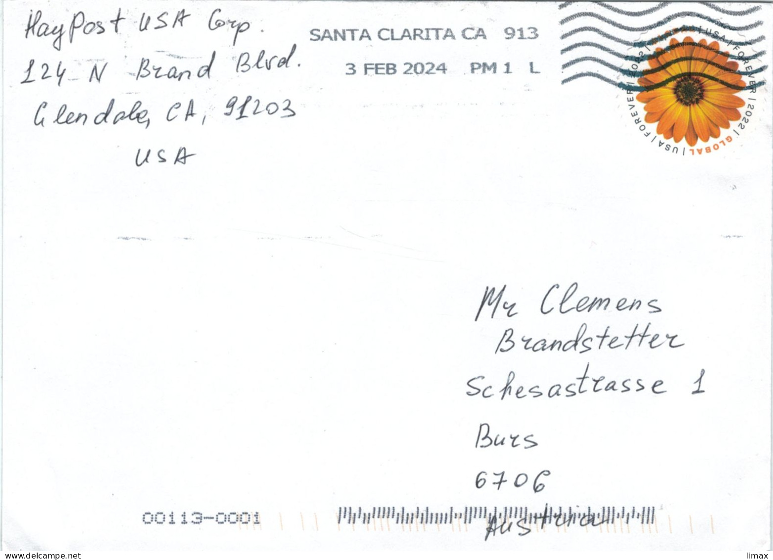 [A5] Santa Clarita Kalifornien 2024 USA Forever - Ringelblume Calendula Officinalis - Storia Postale