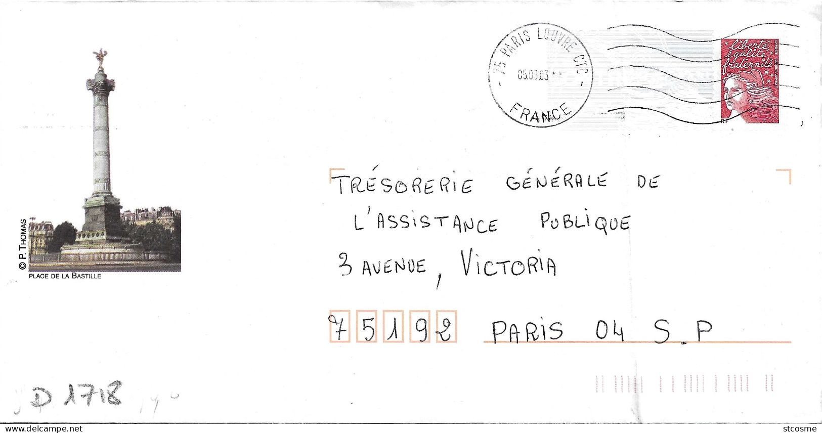 D1718 Entier Postal / Postal Stationnery / PSE - PAP Luquet, Place De La Bastille (75) Lot B9K/0201982 - PAP: Aufdrucke/Luquet