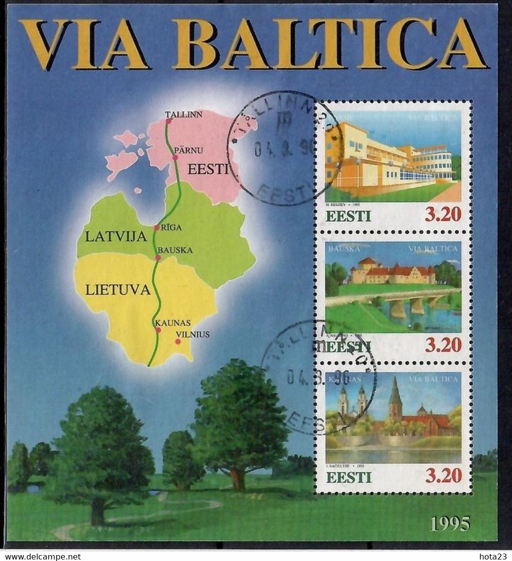 Estonia Stamp Sc#289-(1995)- S/S  Sheet - BLOCK Via Baltica  USED (0) - Estonie