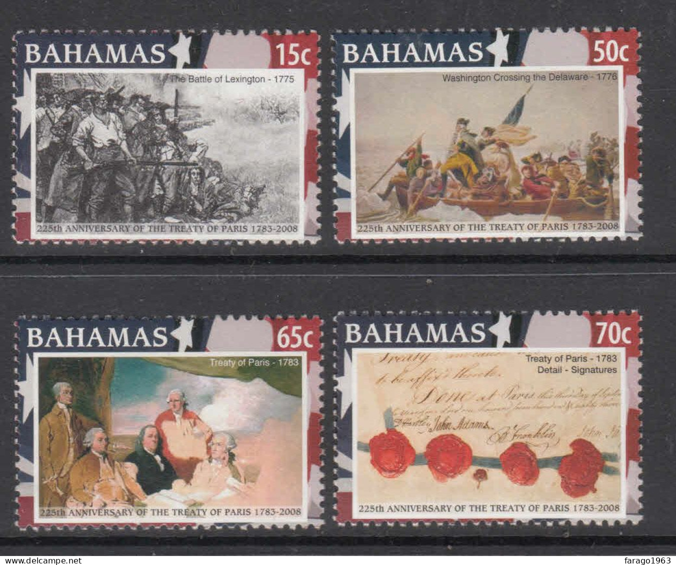 2008 Bahamas USA Treaty Of Paris Flags  Complete Set Of 4 MNH - Bahamas (1973-...)