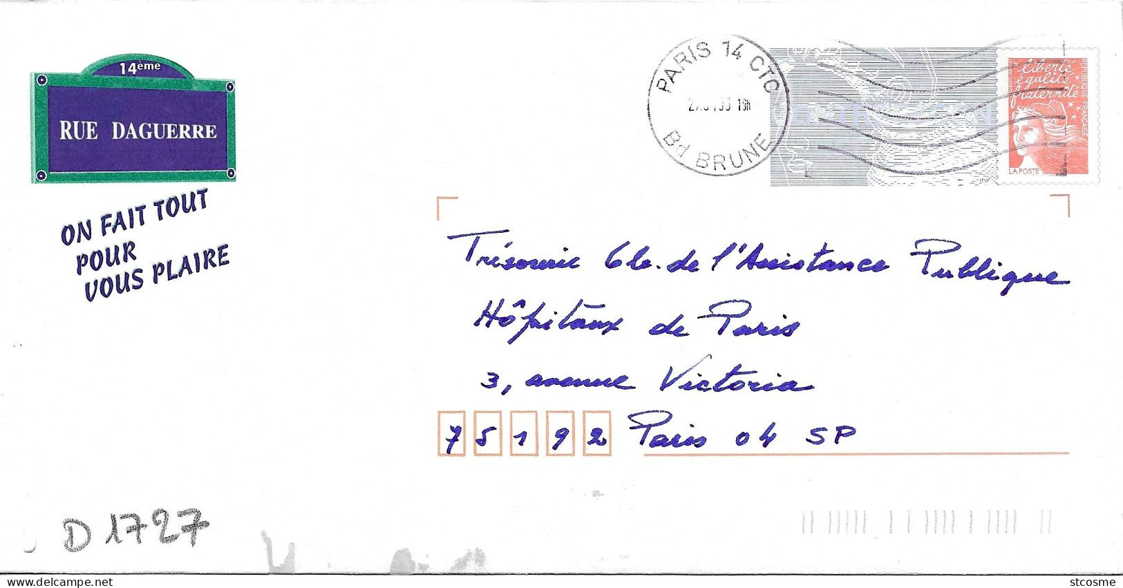 D1727 Entier Postal / Postal Stationnery / PSE - PAP Luquet, Rue Daguerre (Paris 14) Lot 514/884 - PAP: Ristampa/Luquet