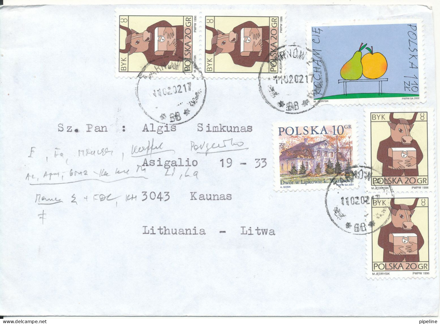 Poland Cover Sent To Lithuania 11-2-2002 Topic Stamps - Storia Postale