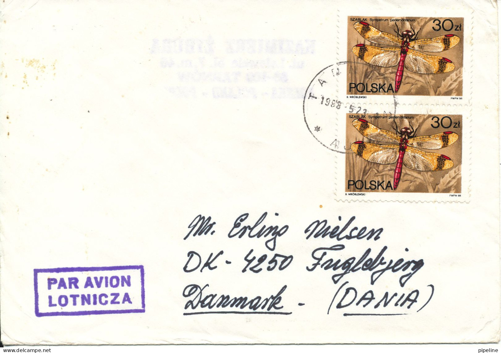 Poland Cover Sent To Denmark 23-5-1988 Topic Stamps Insects - Covers & Documents