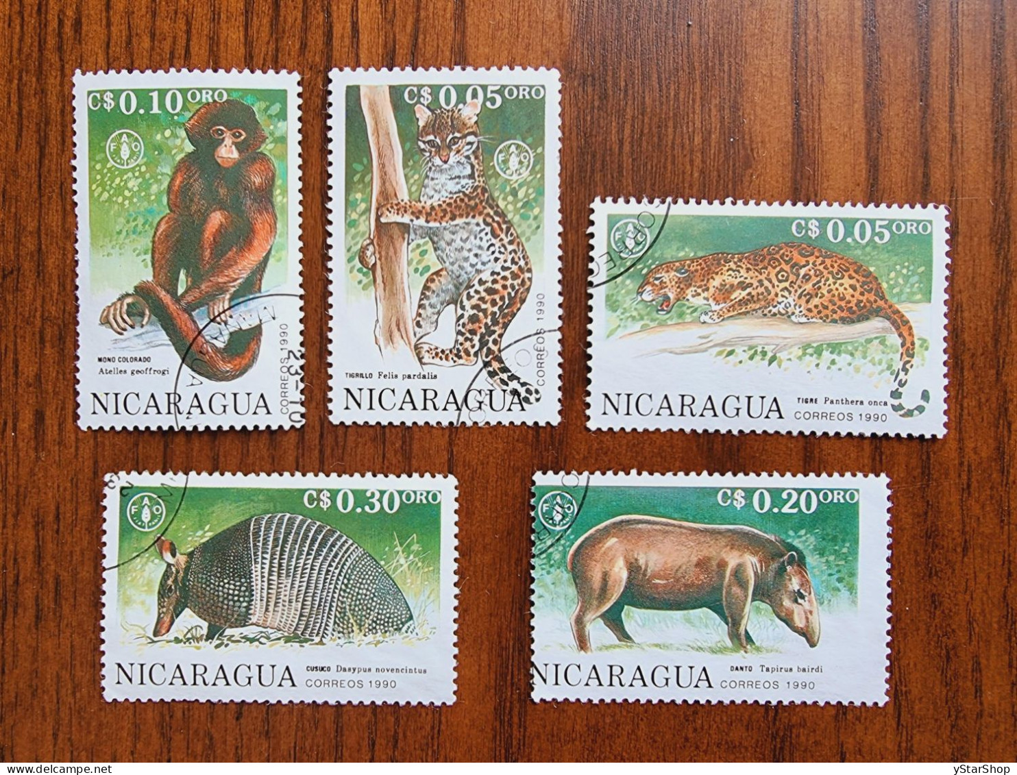 Nicaragua VFU FAO 45th Anniv. Animals 1990 Stamp Set NI 1821-25 - Nicaragua
