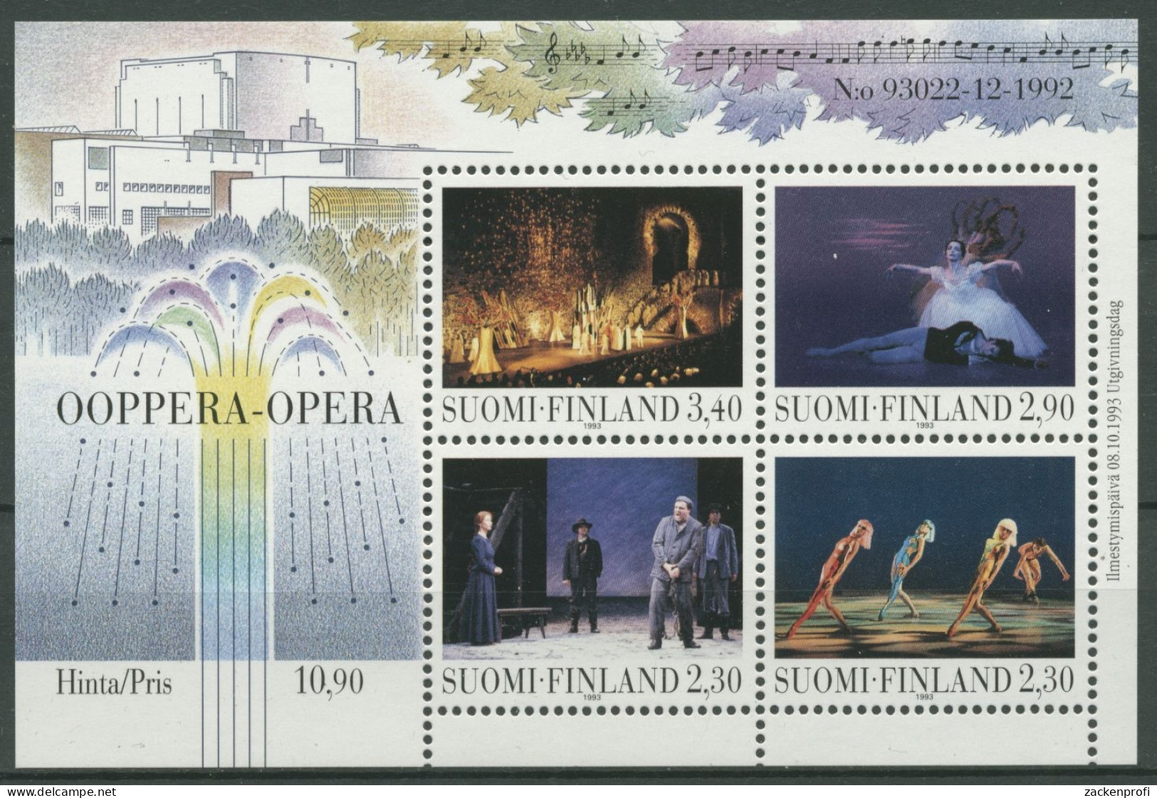 Finnland 1993 Eröffnung Des Opernhauses Helsinki Block 10 Postfrisch (C25907) - Hojas Bloque