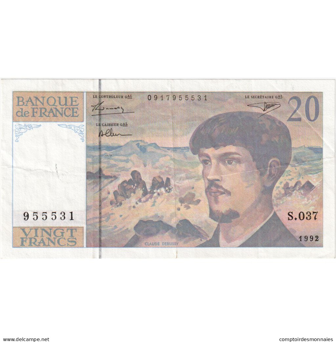 France, 20 Francs, Debussy, 1992, S.037955531, TTB, Fayette:66bis.3, KM:151f - 20 F 1980-1997 ''Debussy''