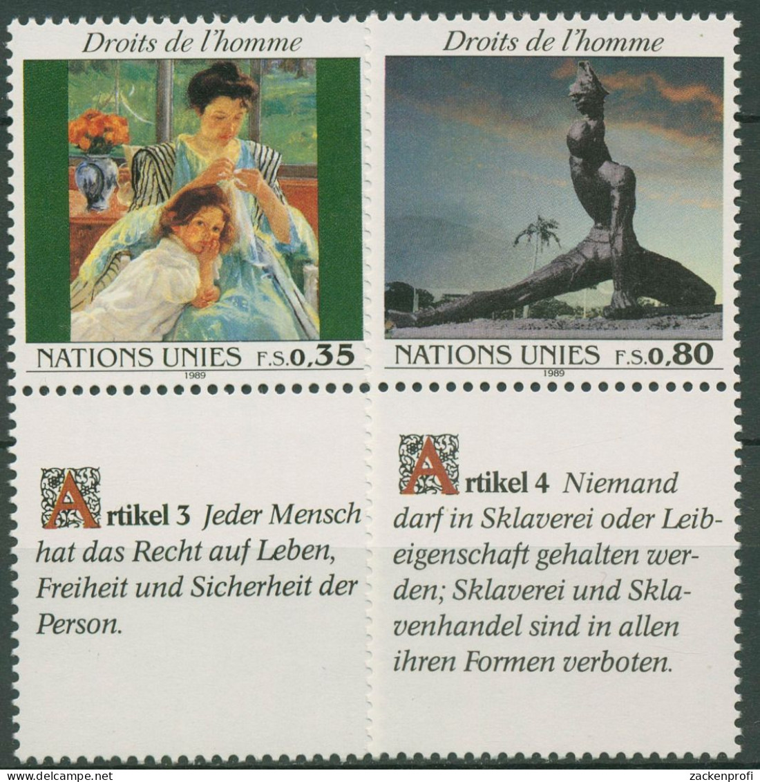 UNO Genf 1989 Erklärung Der Menschenrechte Gemälde 180/81 Zf Postfrisch - Unused Stamps