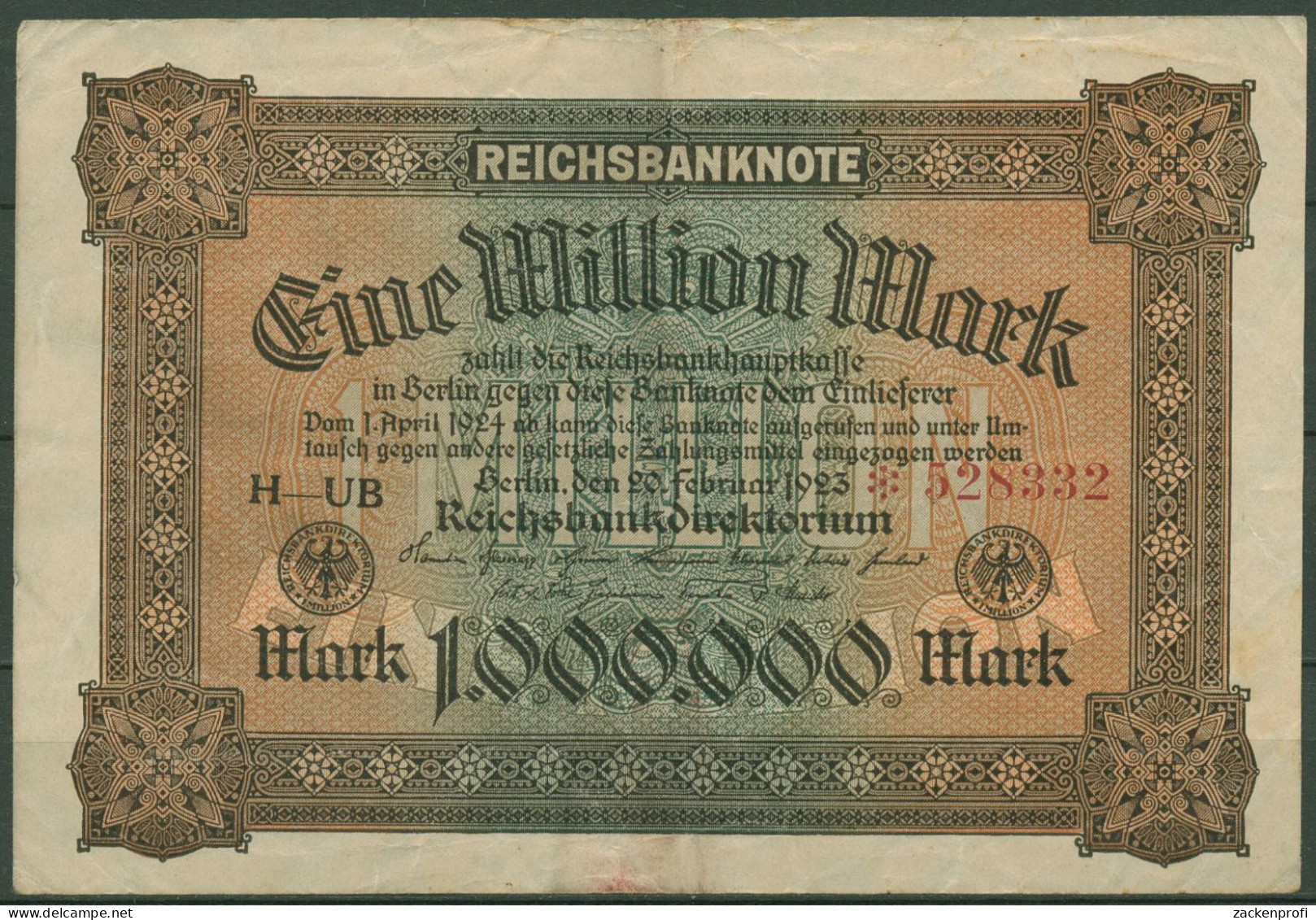 Dt. Reich 1 Million Mark 1923, DEU-96a FZ UB, Gebraucht (K1345) - 1 Mio. Mark