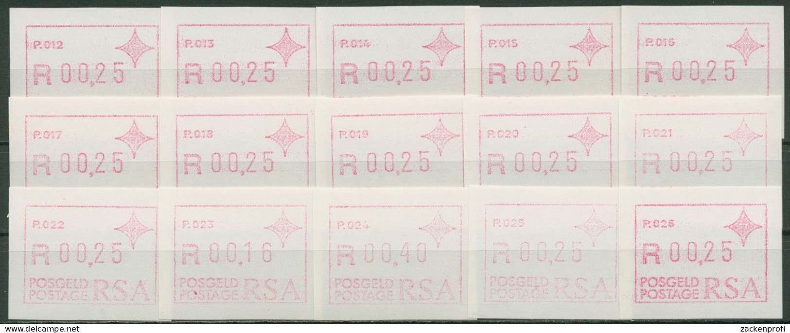 Südafrika ATM 1987 Serie Automaten-Nr. P.012-P.026 ATM 3 Serie 15 ATM Postfrisch - Frama Labels