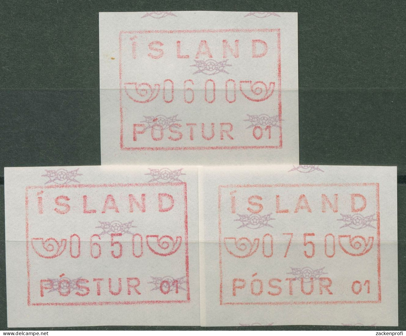 Island ATM 1983 Freimarke Automat 01, Satz 3 Werte, ATM 1.1.1 B S Postfrisch - Franking Labels