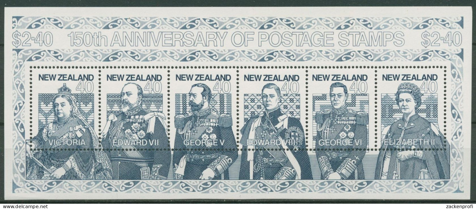 Neuseeland 1990 150 J. Briefmarken Engl. Könige Block 27 Postfrisch (C40358) - Blocks & Sheetlets