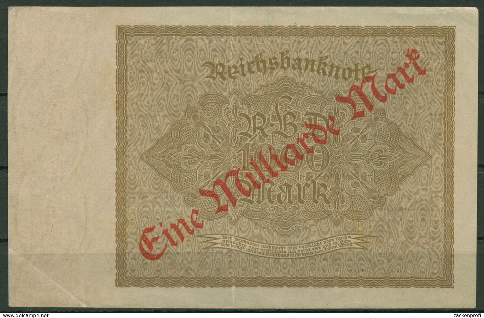 Dt. Reich 1 Milliarde Mark 1923, DEU-126b FZ AD, Leicht Gebraucht (K1154) - 1 Miljard Mark