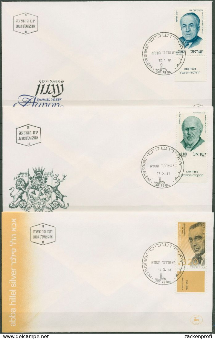 Israel 1981 Persönlichkeiten 848/50 Mit Tab Ersttagsbrief FDC (X61368) - FDC