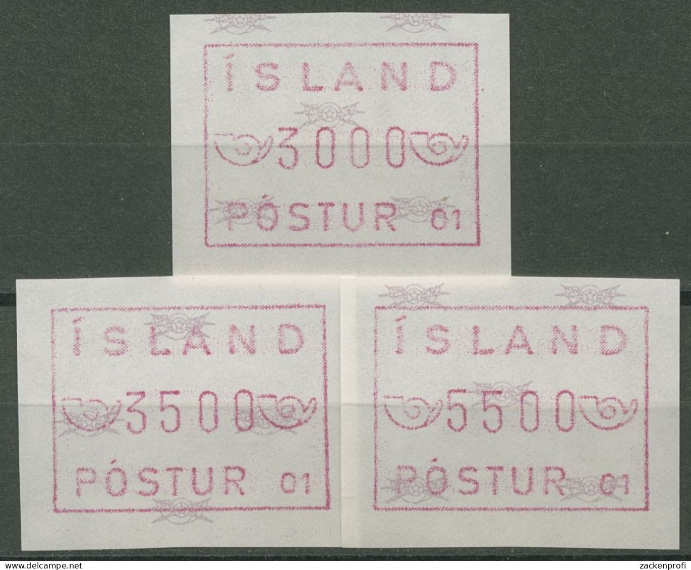 Island ATM 1983 Freimarke Automat 01, Satz 3 Werte, ATM 1.1.2 C S13 Postfrisch - Vignettes D'affranchissement (Frama)