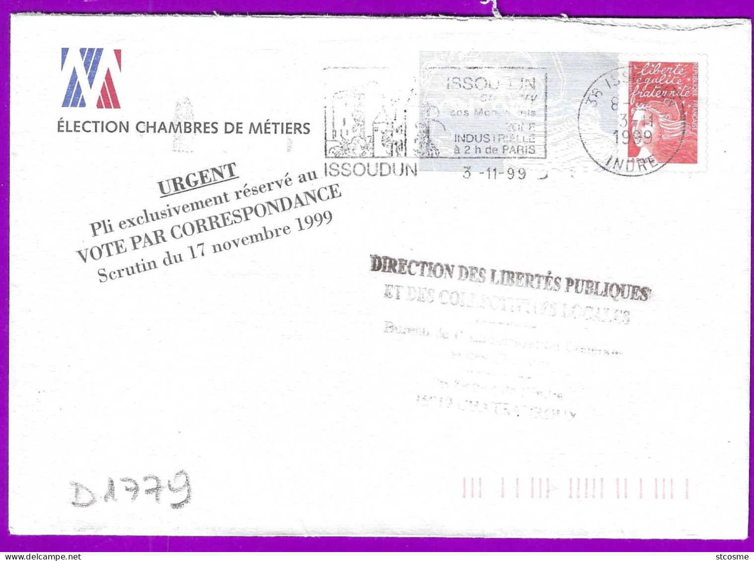 D1779 Entier Postal / Postal Stationnery / PSE - PAP Luquet, élection Chambre Des Métiers 17 Novembre 1999 - PAP: Ristampa/Luquet