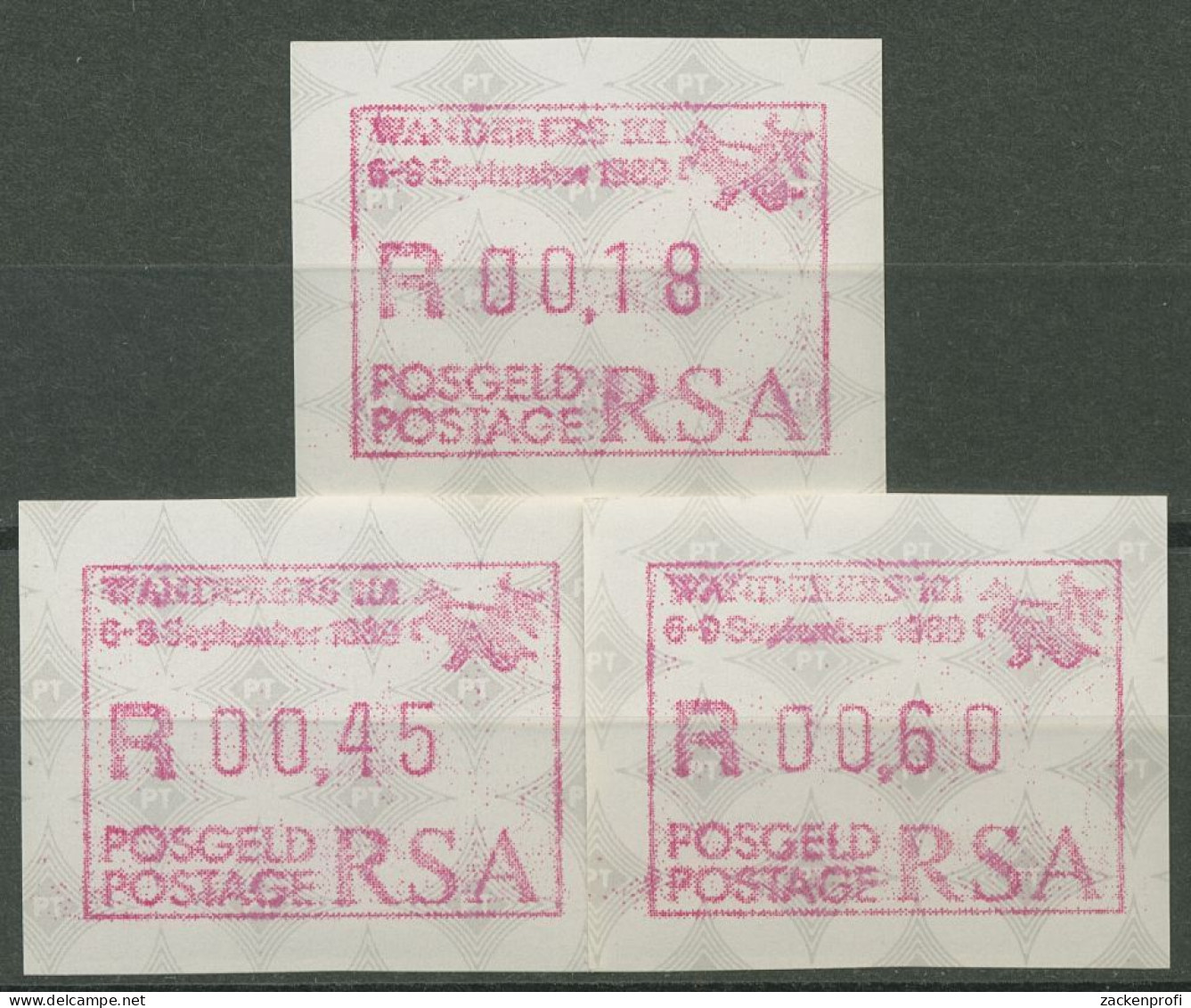 Südafrika ATM 1989 WANDERERS 101, Satz 3 Werte ATM 8.1 S1 Postfrisch - Frama Labels