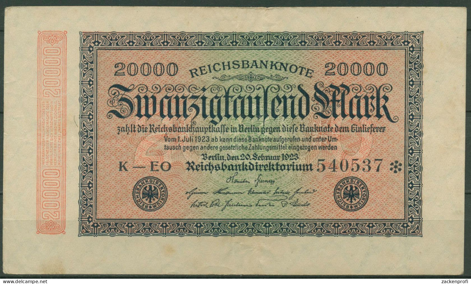 Dt. Reich 20000 Mark 1923, DEU-95c FZ EO, Gebraucht (K1346) - 20000 Mark