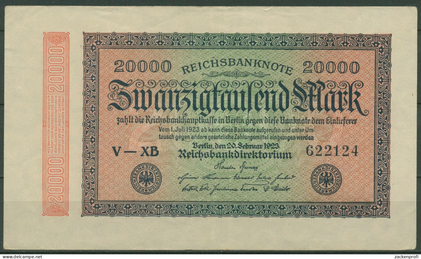 Dt. Reich 20000 Mark 1923, DEU-95f FZ XB, Leicht Gebraucht (K1355) - 20.000 Mark