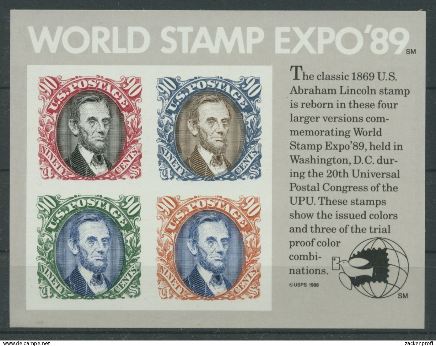 USA 1989 World Stamp Expo Washington Block 21 Postfrisch (C22927) - Blocks & Sheetlets