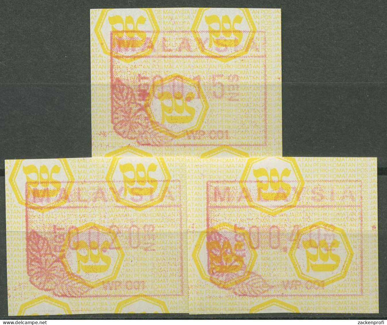 Malaysia ATM 1987 Postemblem Tasten-Satz 3 Werte, ATM 1 S1 Postfrisch - Malaysia (1964-...)