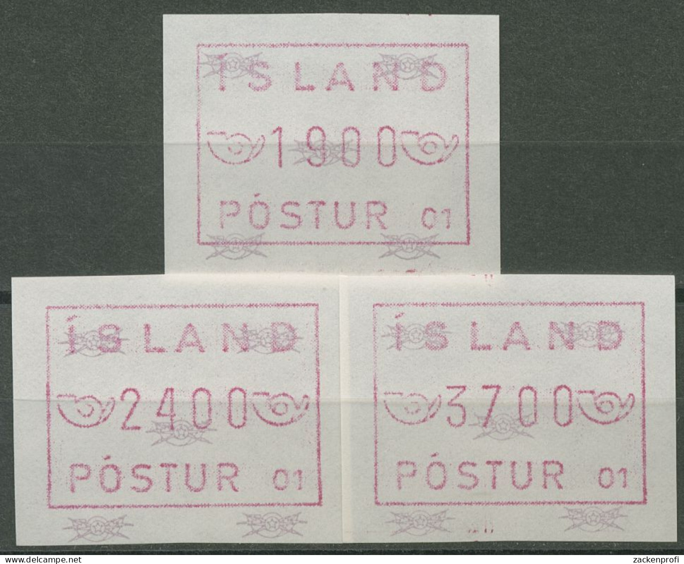 Island ATM 1983 Freimarke Automat 01, Satz 3 Werte, ATM 1.1.2 C S9 Postfrisch - Vignettes D'affranchissement (Frama)