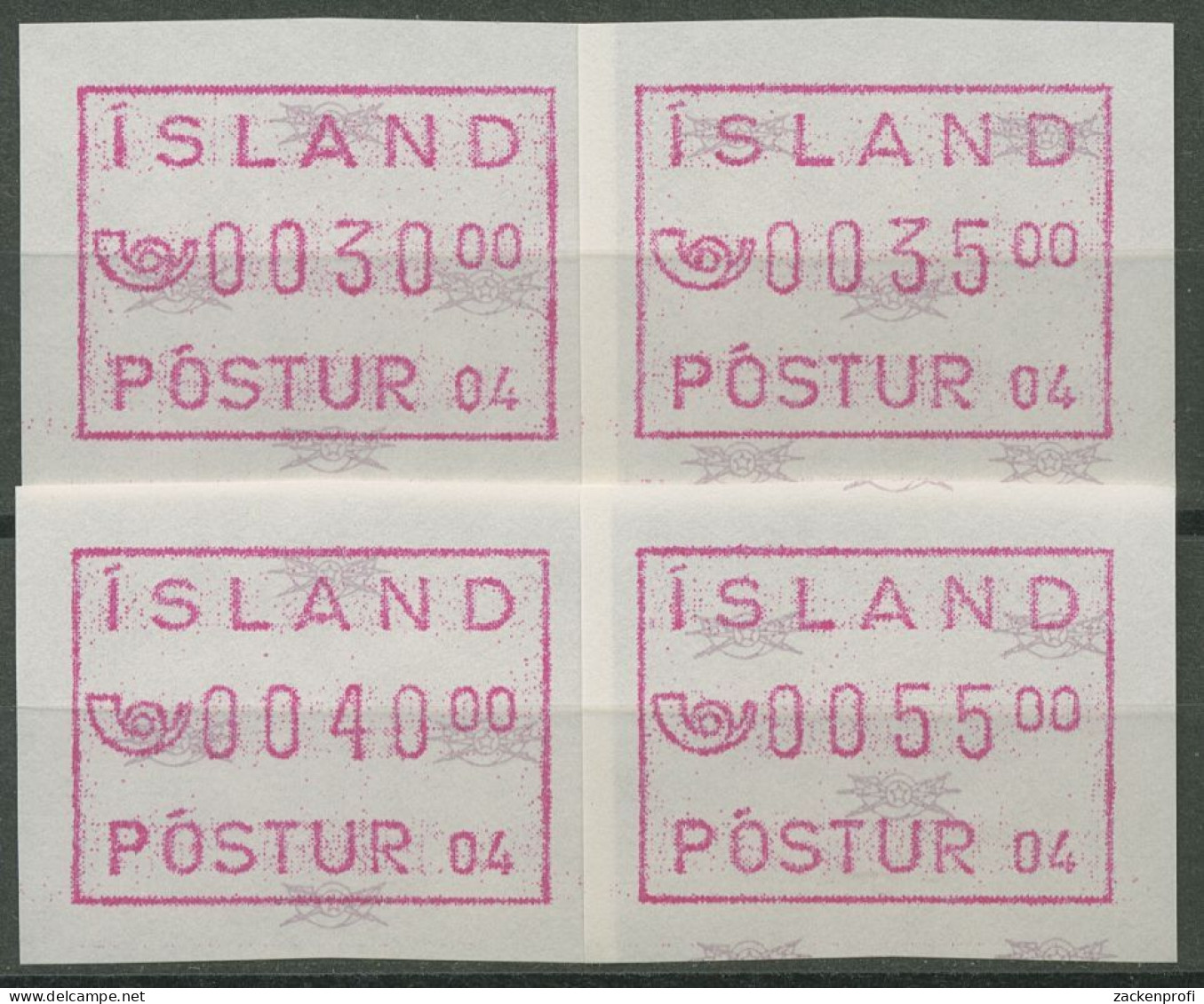 Island ATM 1993 Freimarke Automat 04, Satz 4 Werte, ATM 2.2 S2 Postfrisch - Frankeervignetten (Frama)