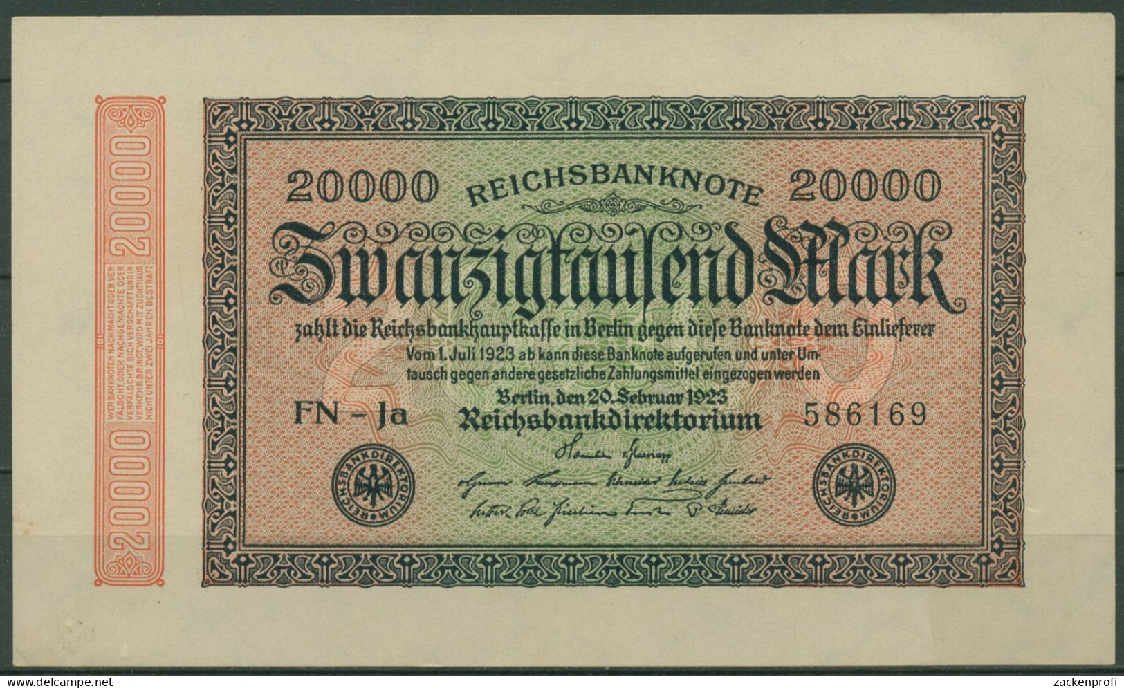 Dt. Reich 20000 Mark 1923, DEU-95d FZ FN, Fast Kassenfrisch (K1351) - 20.000 Mark