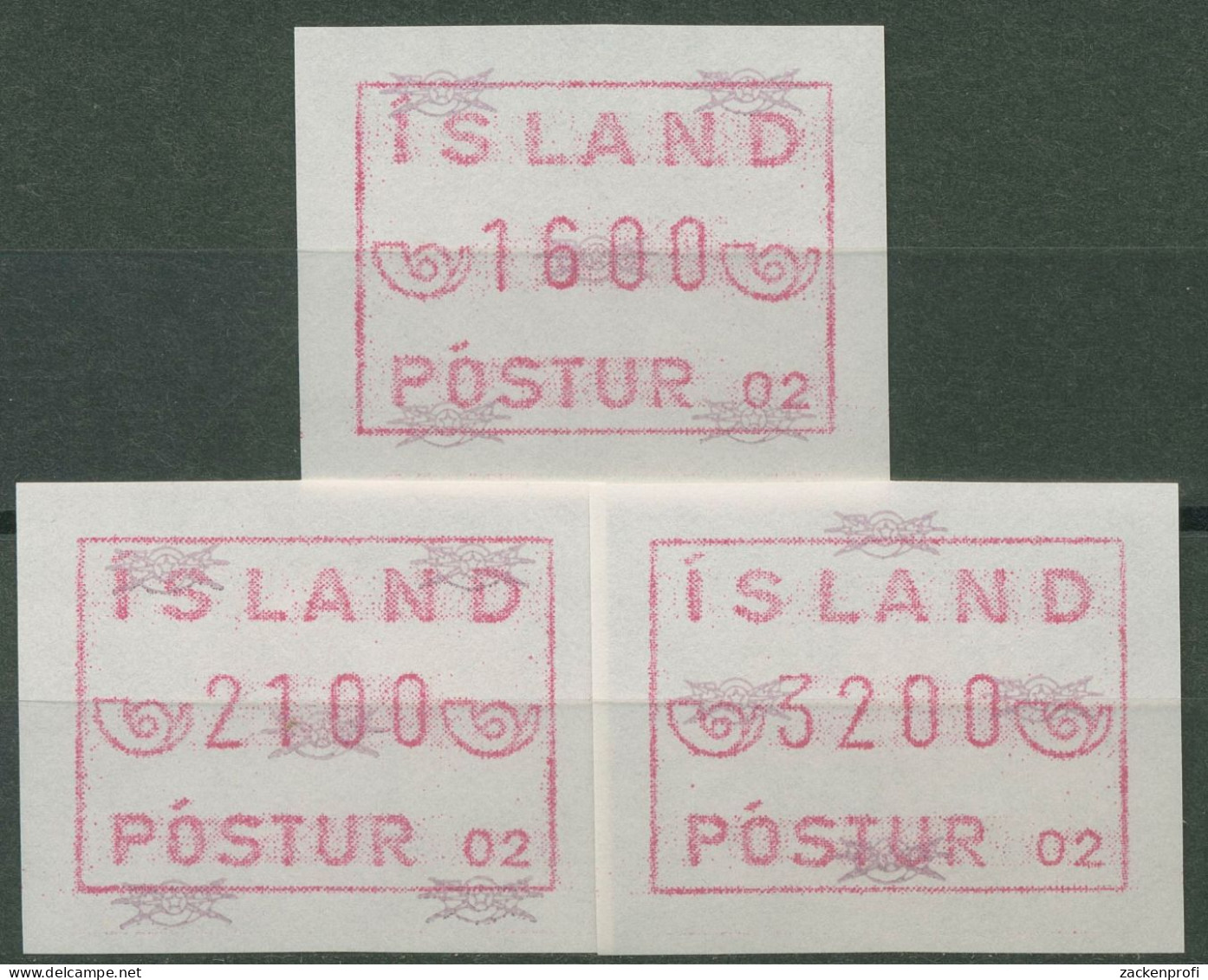 Island ATM 1983 Freimarke Automat 02, Satz 3 Werte, ATM 1.2 C S7 Postfrisch - Franking Labels
