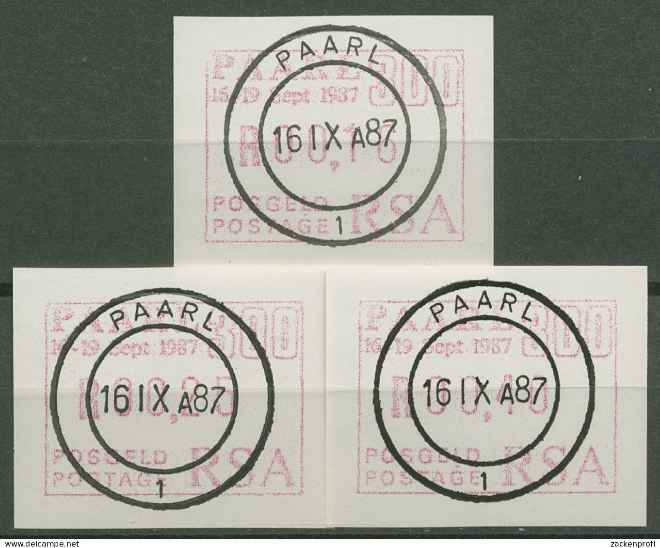 Südafrika ATM 1987 300 Jahre Paarl Satz 3 Werte ATM 4 S Gestempelt - Frama Labels