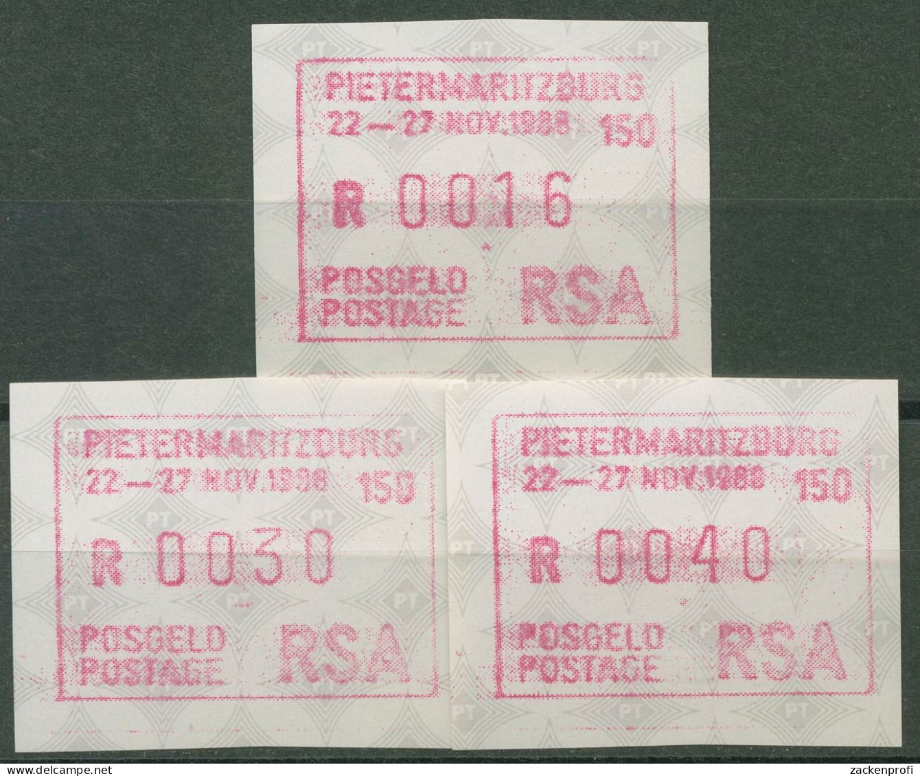 Südafrika ATM 1988 150 J. Pietermaritzburg Satz 3 Werte ATM 7.1 S Postfrisch - Frama Labels