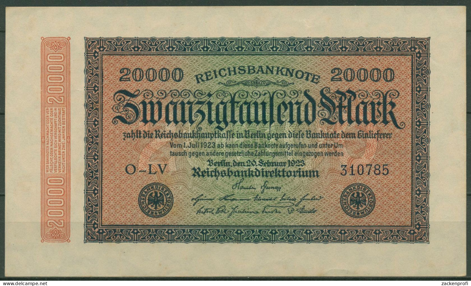 Dt. Reich 20000 Mark 1923, DEU-95f FZ LV, Fast Kassenfrisch (K1357) - 20.000 Mark