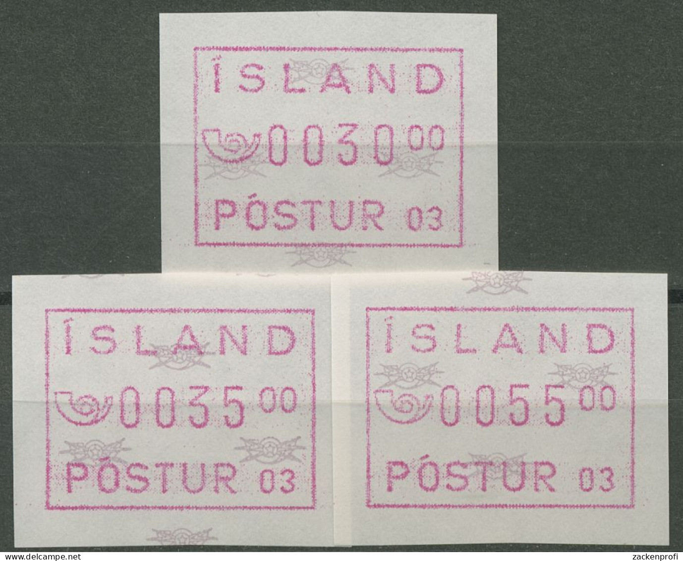 Island ATM 1993 Freimarke Automat 03, Satz 3 Werte, ATM 2.1 S1 Postfrisch - Franking Labels