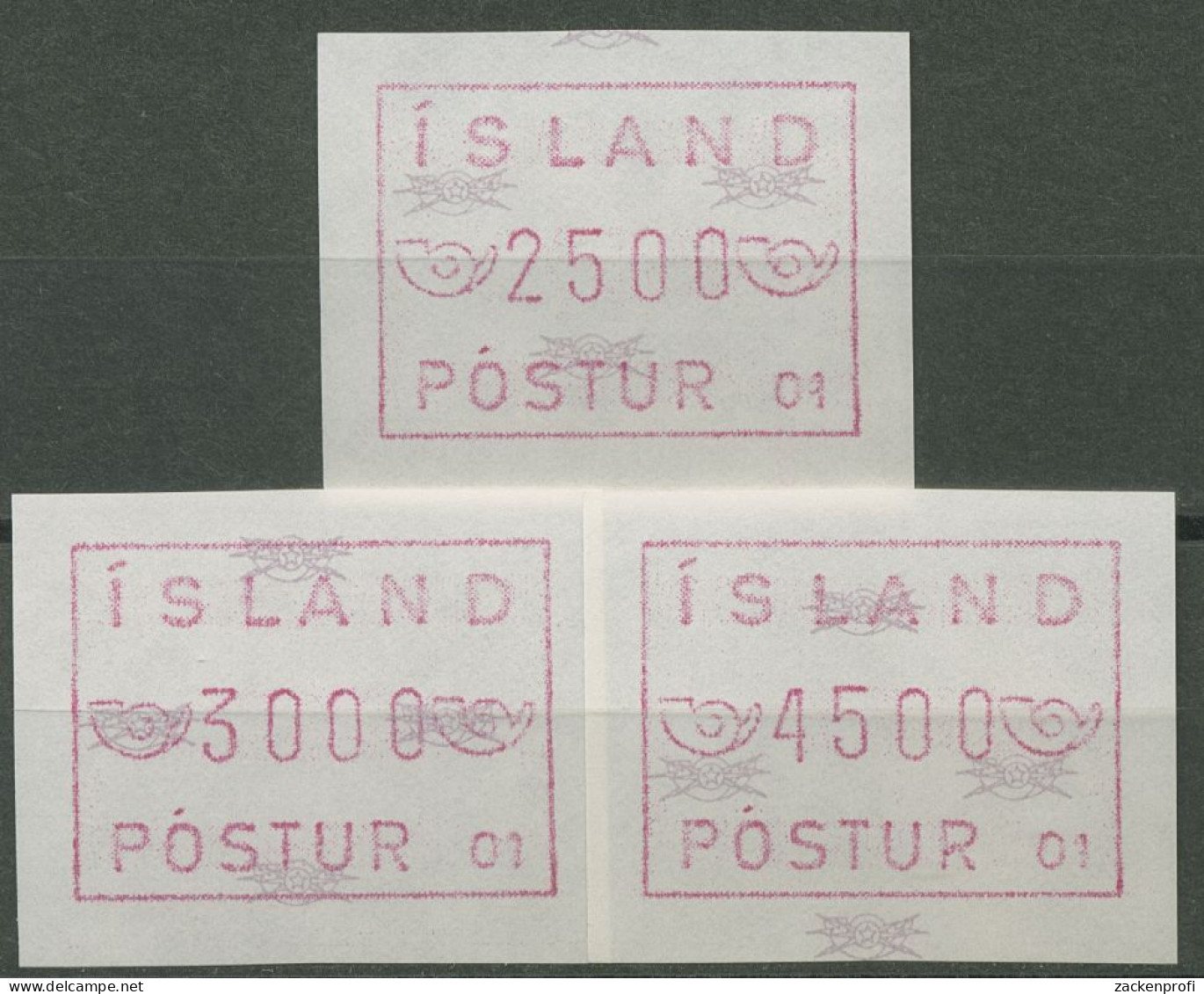 Island ATM 1983 Freimarke Automat 01, Satz 3 Werte, ATM 1.1.2 C S11 Postfrisch - Vignettes D'affranchissement (Frama)