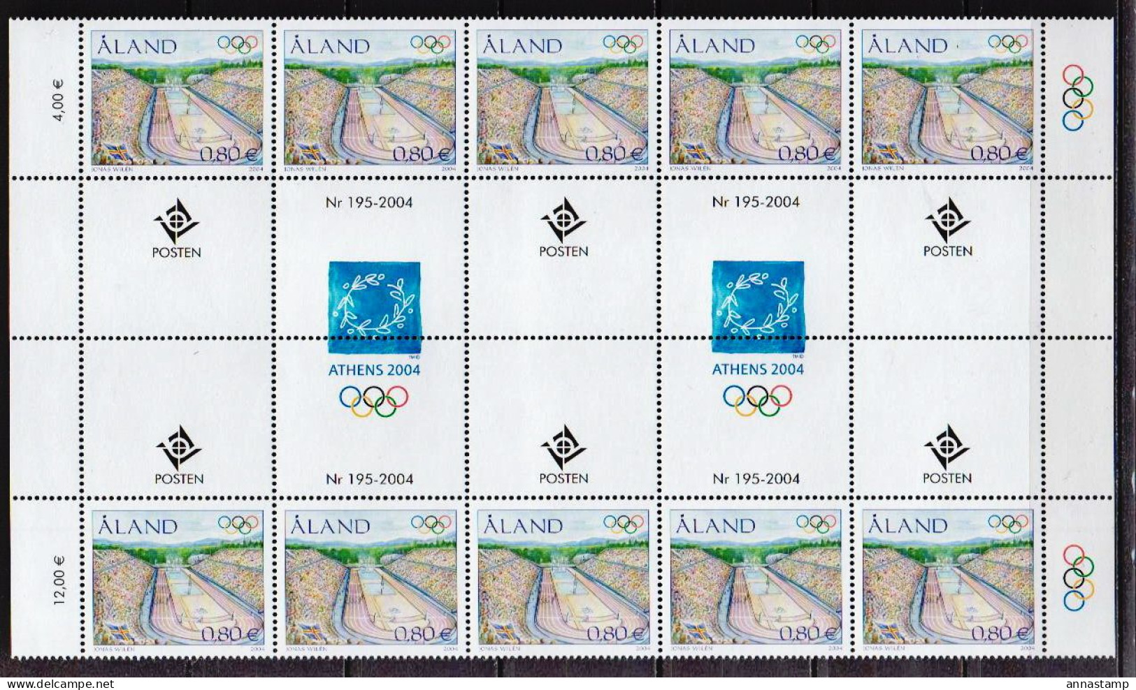Aland MNH Stamp In A Sheet Of 10 Stamps - Ete 2004: Athènes