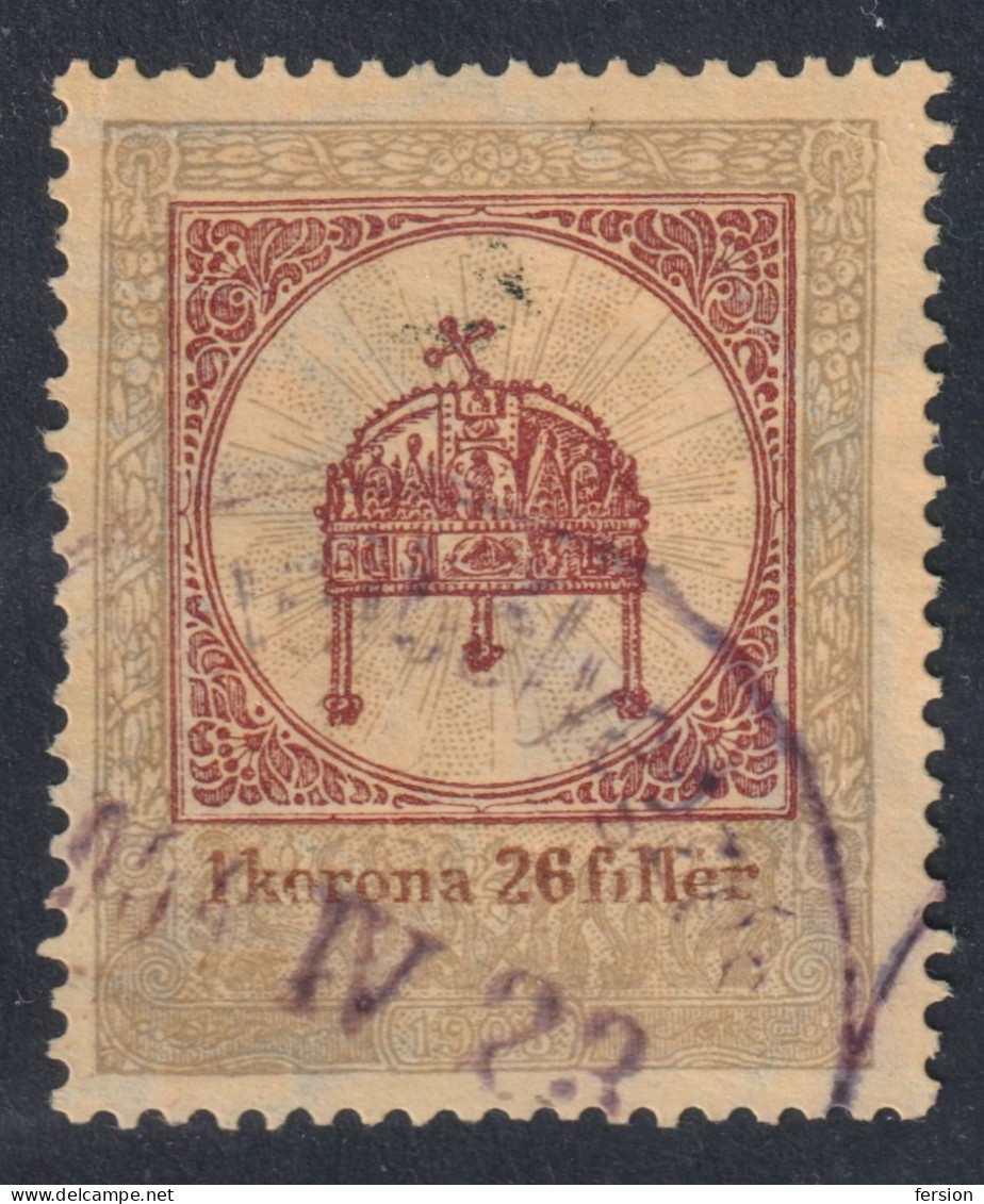 1903 Hungary Croatia Slovakia Vojvodina Serbia Romania Transylvania K.u.k Kuk Revenue Tax Stamp CROWN 1 K 26 Fill - Fiscaux