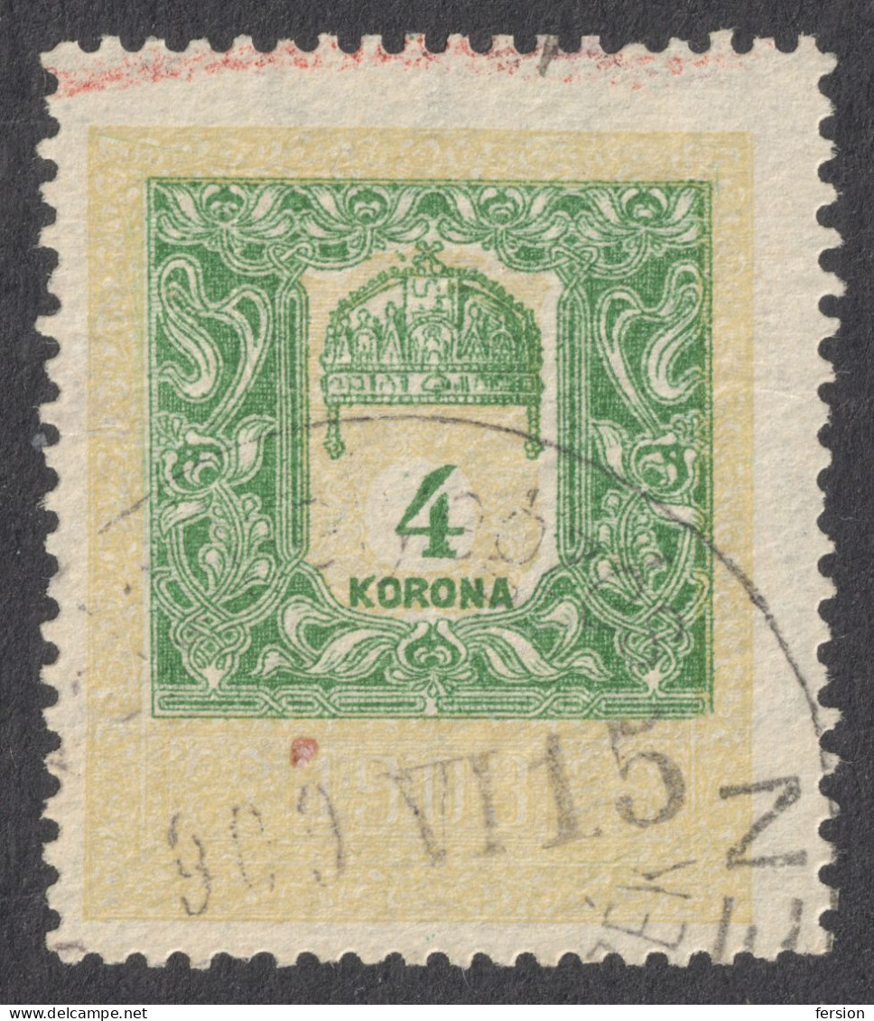 1903 Hungary Croatia Slovakia Vojvodina Serbia Romania Transylvania K.u.k Kuk Fiscal Revenue Tax Stamp - Holy CROWN 4 K - Fiscali