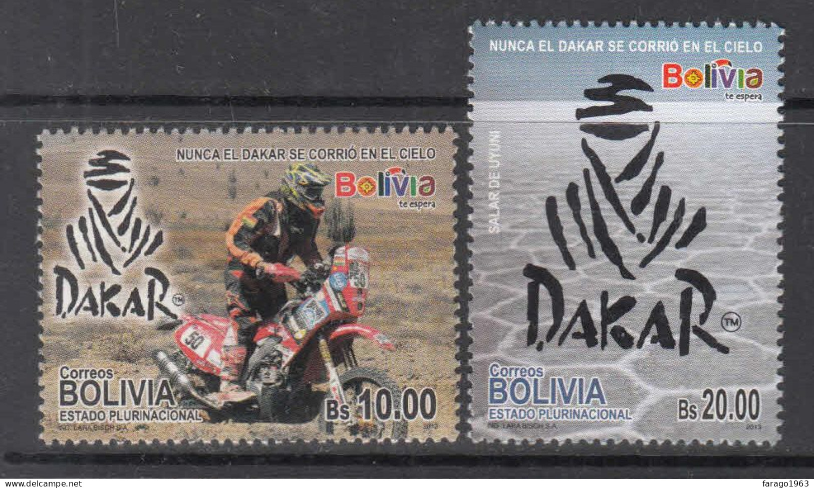 2013 2014  Bolivia Dakar Rally Motorcycles Racing Complete Set Of 2 MNH - Bolivia