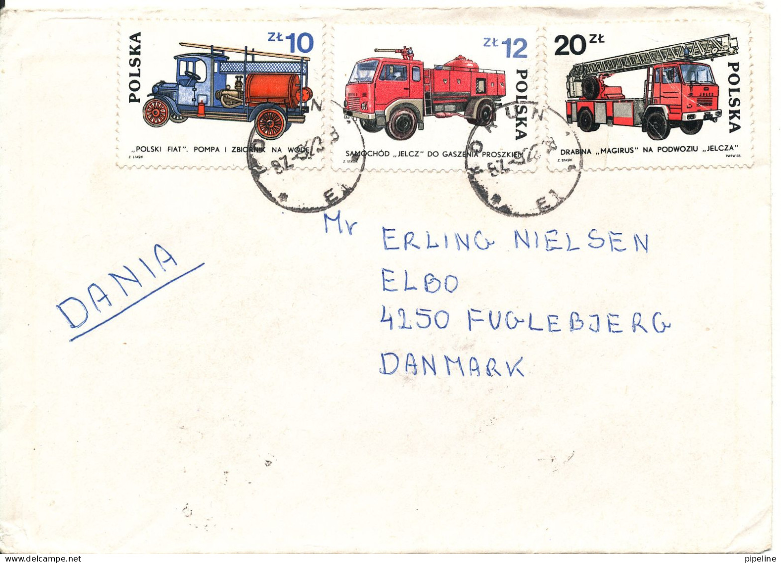Poland Air Mail Cover Sent To Denmark 1978 FIRE ENGINES - Covers & Documents